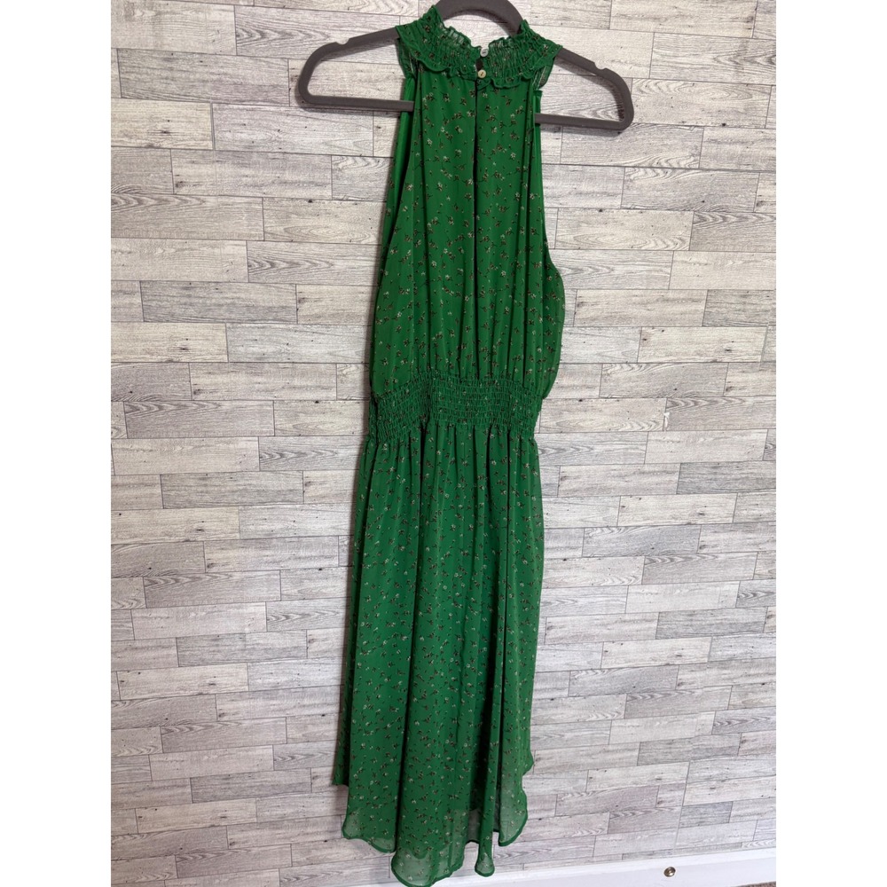West Kei Vibrant Green Floral Halter High-Low Smocked Waist Lined Dress Sz-Small - Picture 8 of 10